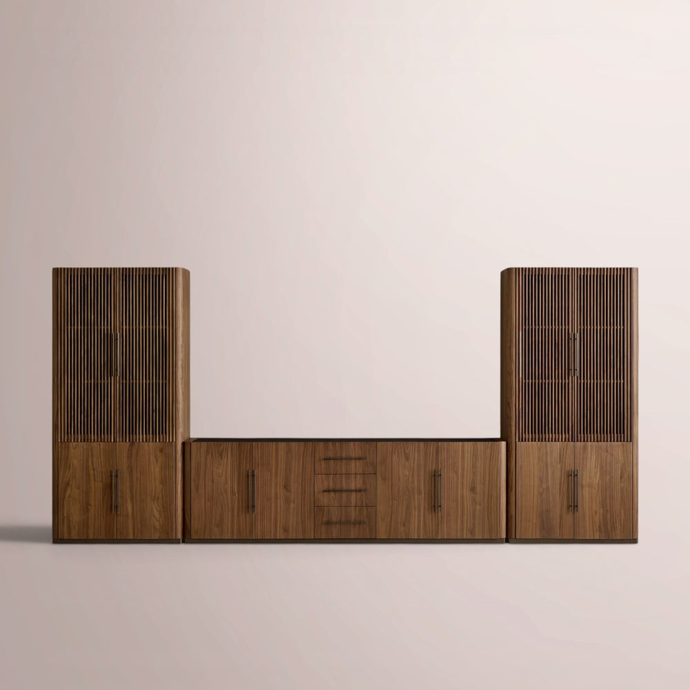 Pollen Modular Reeded Media Cabinet Set With Drawers