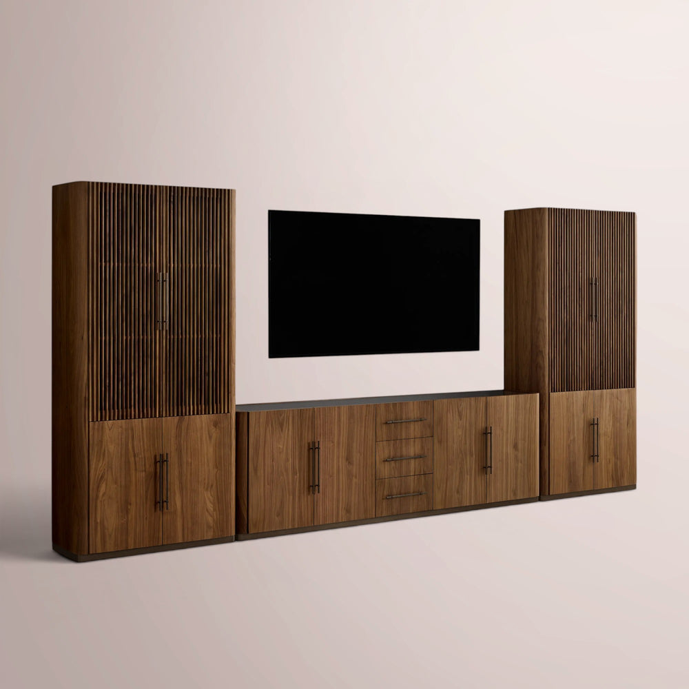 Pollen Modular Reeded Media Cabinet Set With Drawers