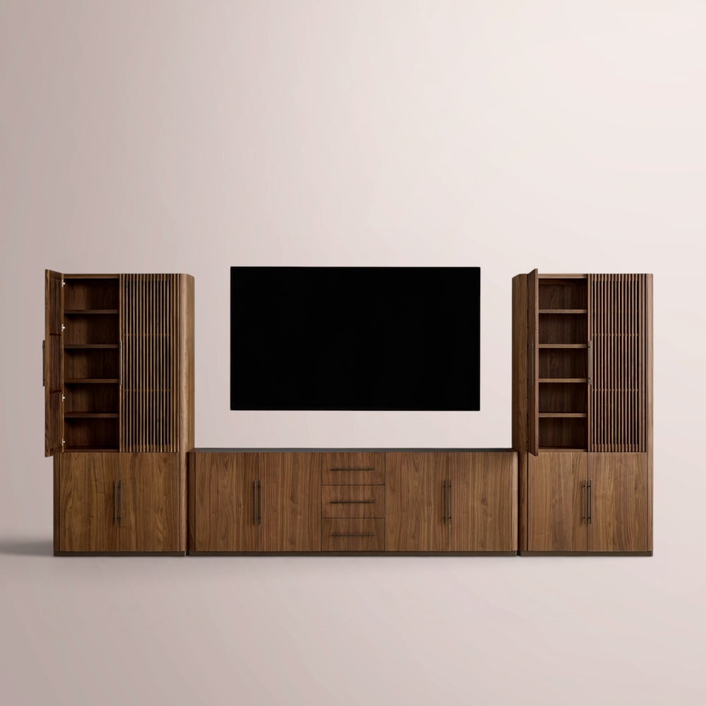 Pollen Modular Reeded Media Cabinet Set With Drawers
